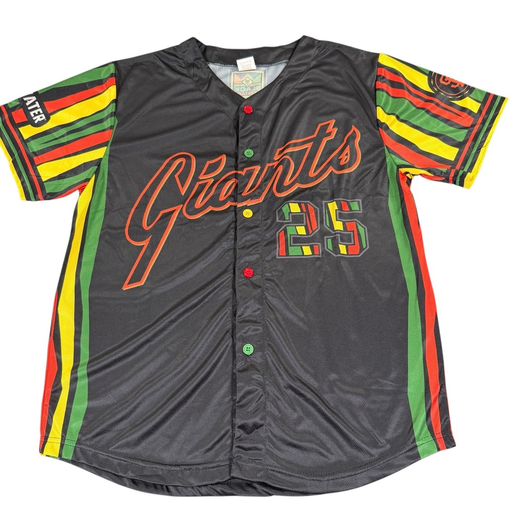SF Giants Baseball Jersey Mens Medium Black Heritage 25 Pan-African Excellent